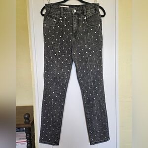 Anthropologie Pilcro Jeans Womens 26 Washed Black Studded High Rise Slim Denim
